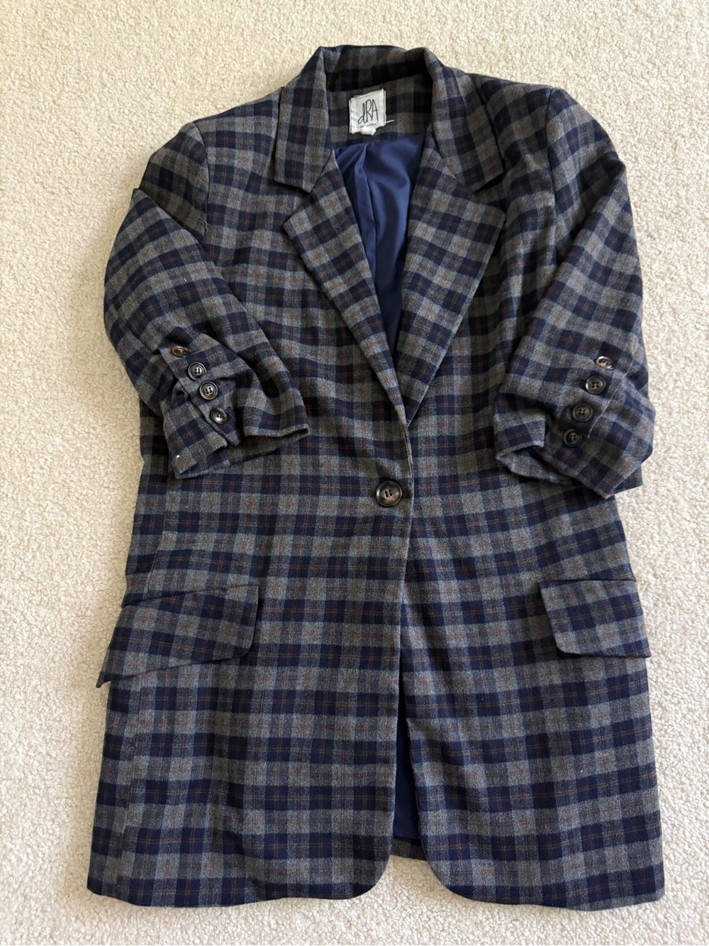 Ya Los Angeles Navy & Gray Plaid Single-Button Shirt Jacket